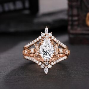 Pear Cut Moissanite Vintage Bridal Ring Set